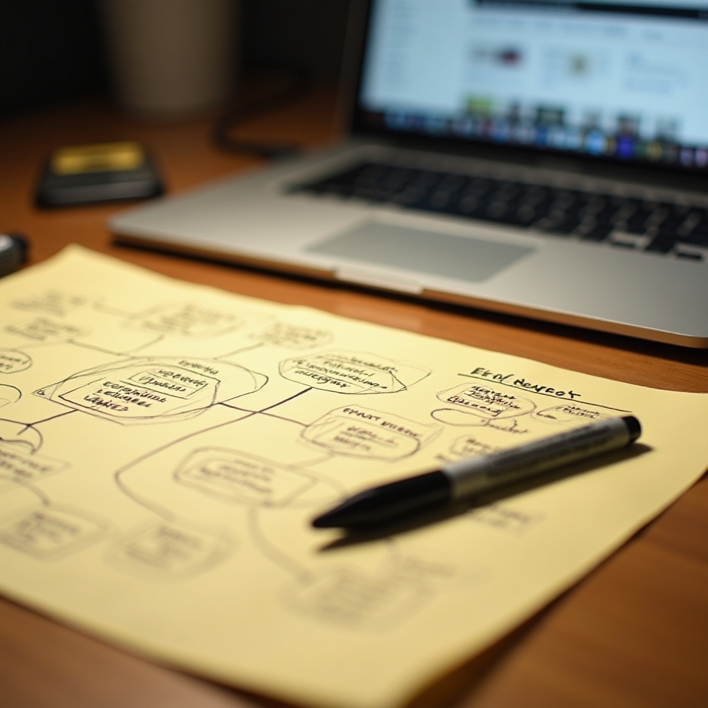 Handwritten research notes and laptop screen showing podcast niche analysis and competitor research process